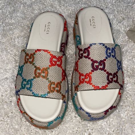 multi color gucci platform slides|gucci platform slides poshmark.